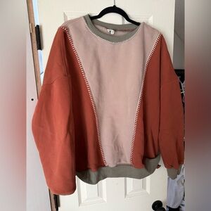 BKE Rust and Beige Women's Crew Neck Sweater